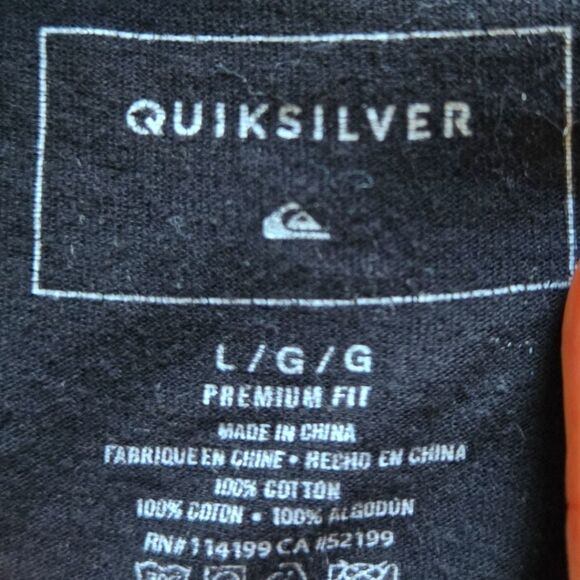 Quiksilver Men’s T-Shirt Black Colorblock Mtn-Wave Logo Surf Skate Tee Size L - Picture 3 of 5